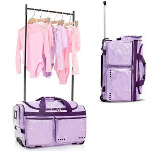 팬월리 23인치 댄스백, 의류 샤인 포함 컬렉션 대회 위한 스파클 리틀 이상적인 퍼플 반짝이는 프린세스를 선반 브라이트 더플백 롤링 | 치어리더 댄서 방수 원단