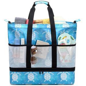 비치백 여성 방수 샌드프루프 비치 탑 매일 여행용 지퍼 수영장 라지 토트백 토트백, 쿨러