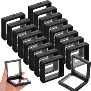 AOZUO 60개 3D 플로팅 디스플레이 케이스 코인 블랙 2.8 x 0.8 인치 프레임 홀더 보석 쉘 표본 핀용 주얼리