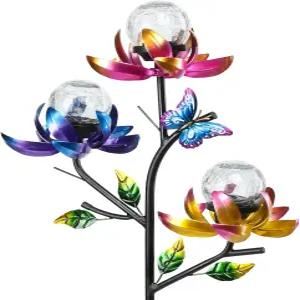 태양광 조명 야외 장식 연꽃 바람 스피너 정원 지분과 LED 크래클 볼이 있는 파티오 잔디밭 위한 조각 마당