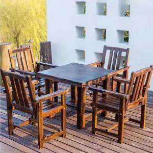 앤틱 레트로 원목 방부목 야외 사각 테이블 의자 세트 2인 4인 빈티지 통나무 카페 정원