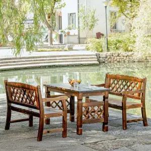 앤틱 빈티지 야외 원목 방부목 테이블 벤치 의자 세트 4인 레트로 나무 식탁 펜션 카페