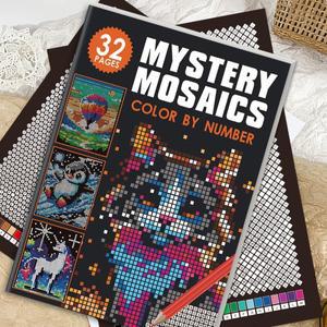 미스터리 모자이크 컬러 바이 넘버 성인용 32페이지 픽셀 아트 스트레스 해소 도구