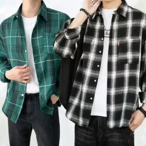 사계절 남자 체크남방 남성용 긴팔셔츠 캐주얼 캐쥬얼 가을 와이 체크 남방 남성 오버핏 남자 셔츠