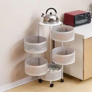 5단 원형 트롤리 이동식 화이트 회전