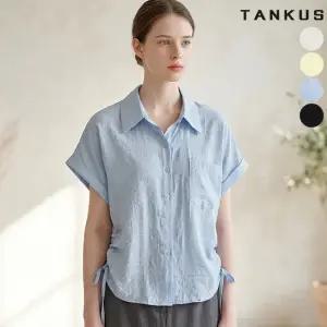 [탱커스] 여성 롤업 소매 셔링 반팔 셔츠