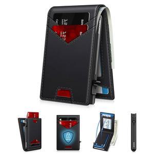 [미국배송] 슬림 팝업 카드 홀더가 있는 남성용 지갑 12-14장용 RFID 차단 이중폴드 미니멀리스트 스마트 ID 창 및 캐시 슬롯이 신용 홀더 컴팩트 메탈 케이스 선물