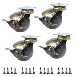 브레이크가 달린 2인치 앤티크 황동 볼 캐스터 - 4개의 튼튼한 회전판 세트 소파용 빈티지 가구 바퀴
