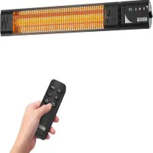 1500W 적외선 파티오 히터 IP65 방수 실외 전기 리모컨 4열 레벨 24시간 타이머 메모리 기능 차고 뒷마당