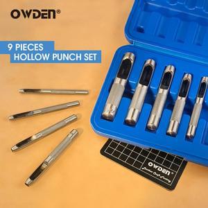 OWDEN 9Pcs 가죽 구멍 펀치 세트 Leathercraft 벨트 캔버스  도구 키트