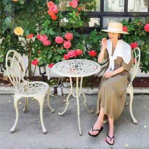 프리미엄 앤틱 야외 2인 주물 철제 원형 티 테이블 세트 빈티지 레트로 알루미늄 테라스