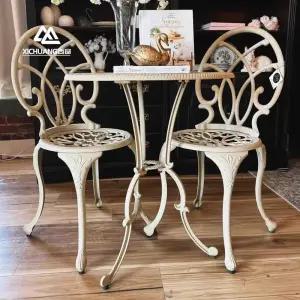 빈티지 유럽스타일 야외 2인 주물 철제 원형 테이블 의자 세트 앤틱 레트로 알루미늄 카페