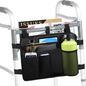 컵 홀더가 있는 라이트밉 워커 백 바구니 - 접이식 롤레이터 정리용 수트 노인용 수납 파우치 방수 팔걸이