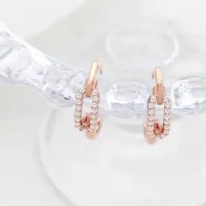 이어링 골드필드 핀 큐빅 로즈골드 클립 원터치링 귀걸이 14K
