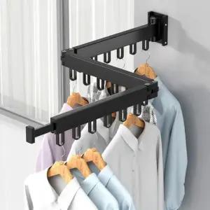 옷걸이빨래건조대 3단 폴딩 벽걸이 빨래건조대 베란다 이불건조대 블랙