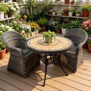 프리미엄 야외 주물 알루미늄 원형 테이블 라탄 소파의자 세트 2인 3인 빈티지 앤틱 정원