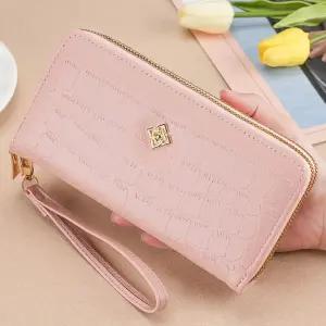 고급스러운 원단 무늬 네잎 2단 지퍼 롱 지갑 Ttc6+1BOp