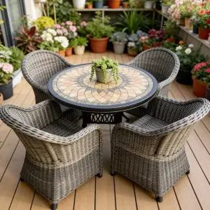 프리미엄 앤틱 야외 주물 알루미늄 원형 테이블 라탄 소파의자 세트 4인용 빈티지 철제