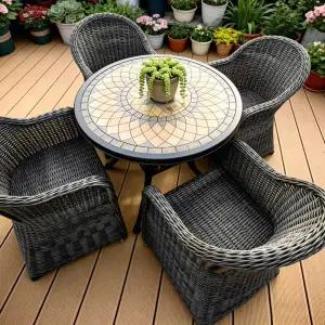 북유럽 앤틱 야외 주물 철제 원형 테이블 라탄 소파의자 세트 4인 레트로 알루미늄 카페