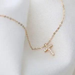 베이직목걸이 골드 심플 미니 십자가 목걸이 연장형 14K 45cm