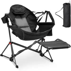 발 받침대가 있는 Ainfox 해먹 캠핑 의자 야외 파티오 풀사이드를 위한 컵 홀더 베개가 접이식 휴대용