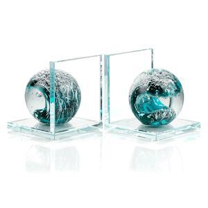 책장용 책 끝 진한 파란색 유리 핸드 블로우 파도 공으로 를 위한 미끄럼 방지 튼튼한 장식 사무실 2종 세트