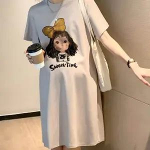 임산부원피스 bns 편안한 임부 미디 원피스 반팔 라운드넥 빅사이즈