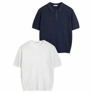 [하프클럽/해리슨]케이블 반팔 니트 (카라넥라운드) 2종 택1