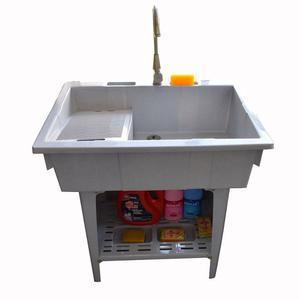 플라스틱싱크대 간이개수대 빨래판 다용도실 베란다 블루 80cm 수도꼭지X