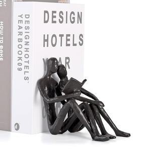 양면 로맨틱 리딩 커플 책장 장식 주철 북엔드 에스테틱 룸 사무실 책상 책을 위한 홈 새틴 블랙