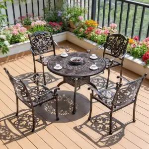 앤틱 유럽스타일 야외 주물 원형 테이블 의자 세트 4인용 고급 알루미늄 철제 북유럽 정원