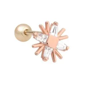[미니아트]14K GOLD 큐빅 플라워 눈꽃 로즈골드 금 피어싱_