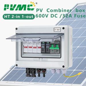 2입력 1출력 DC 600V 태양광 PV 결합기 박스 (낙뢰 보호 기능 포함) 32A 퓨즈 MCB SPD 방수 IP65 분배함
