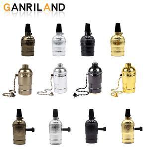 GANRILAND 빈티지 Lampholder E26 E27 금속 체인 산업용 램프베이스 110V 220V 알루미늄 스위치 소켓 약병