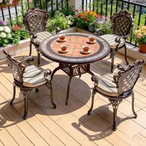 앤틱 유럽풍 야외 4인용 주물 타일 철제 원형 테이블 세트 프리미엄 알루미늄 빈티지 정원