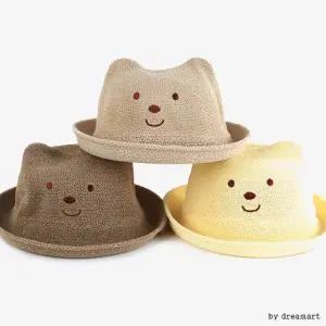 옆집샵 심리스 곰돌이 페도라 아동 밀짚모자 세련된 꼬마 신사의 여름 왕골 자외선 차단 모자