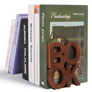 Wh ne 2PCS 책 나무 러스틱 번트 장식 책꽂이 스 조각이 없는 블록 글자가 홈 스쿨 오 도서관을 위한