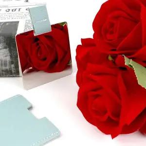 [셀러에이드]미니 거울 메이크업 가죽케이스 민트 휴대용