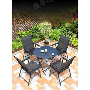 야외테이블 대청마루 스테이블 홈포차 정원 테이블 조립식 60CM흑사원탁 2의자 식탁