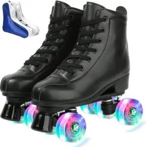 여성용 XUDREZ 롤러 스케이트 신발 남성용 PU 가죽 하이탑 더블 로우 초보자용 전문가용 실내외 가방 포함