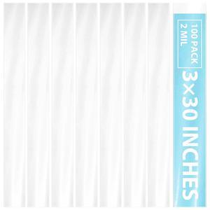 호퍼메 100팩 포스터 폴리백, 긴 청사진 보관 튜브 3 x 30인치, 투명한 평면 개방형 튜브, 대형 좁은 물품, 방수 기능