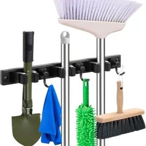 YA MI 걸레 홀더 빗자루 스테인리스 스틸 벽 걸이 도구 보관 장치 3가지 위치에 3개의 후크가 있어 가정용
