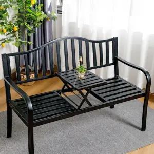 야외 철제 벤치 등받이 블랙 카페 정원 테라스 2인 펜션