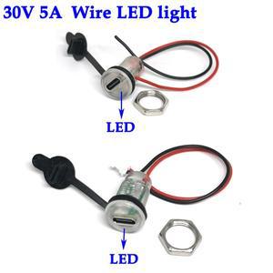 USB-C 30V 5A 고전류 충전 소켓(LED 조명 포함) PH2.54 너트 스냅 잠금 플레이트 TYPE-C 방수 암 커넥터 잭