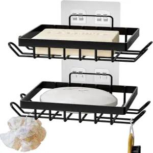 샤워용 Vowup 비누 바 홀더 8개의 후크 욕실용 접시 2개 세트 셀프 배수 액세서리용 접착 세이버 트레이