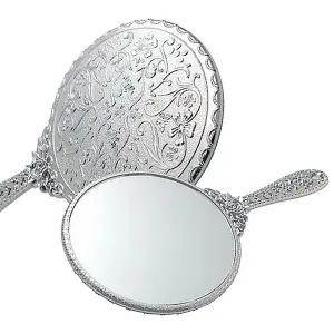 [콩심팥심]원형 엔틱 실버 손거울 대 1P 휴대용 손잡이 공주거울 대형손거울