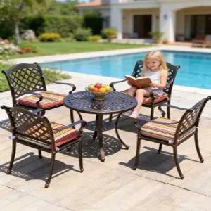 북유럽 앤틱 야외 4인 주물 알루미늄 철제 테이블 의자 세트 프리미엄 옥상 정원 빈티지