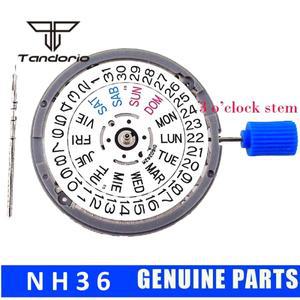 24 보석  NH36A 시계 기계식 자동 무브먼트 블랙 화이트 휠 영어 스페인어 평일 표시 3/3.8시
