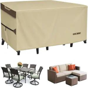 리치 야외 파티오 가구 커버 - 직사각형 테이블 사계절 식탁 및 의자 위한 고강도 방수 600D 튼튼한 캔버스