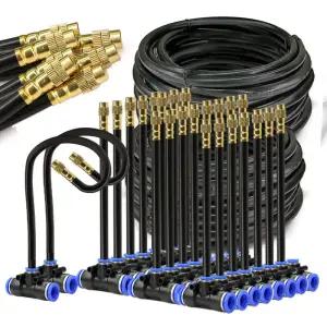 유연한 깍지 미스트 급수 시스템 자급식 펌프 정원용 조절 가능한 분무기 키트 블랙 8mm PE 호스 20cm 45 W